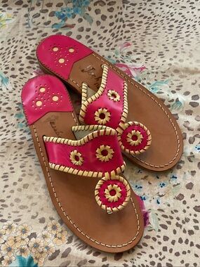 Jack Rogers Hot Pink Leather Jacks Sandals